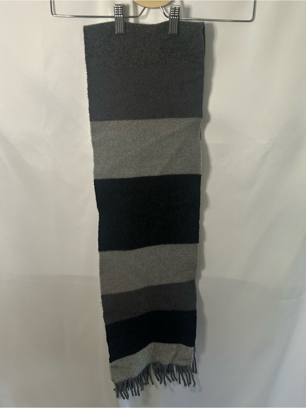 Vintage express Grey and Black Striped cashmere wool scarf